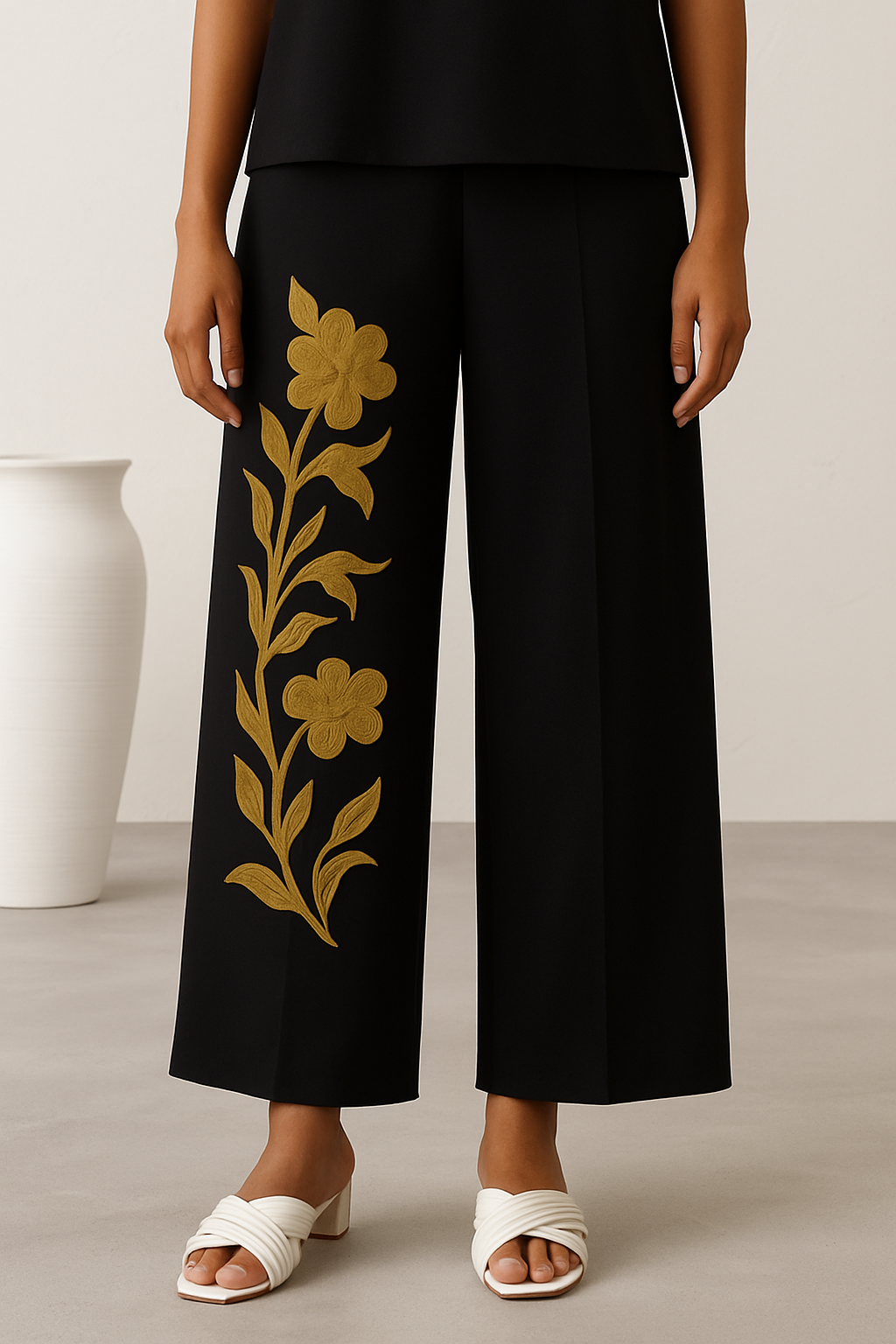 Noir Bloom: Black Floral Embroidered Co-ord Set