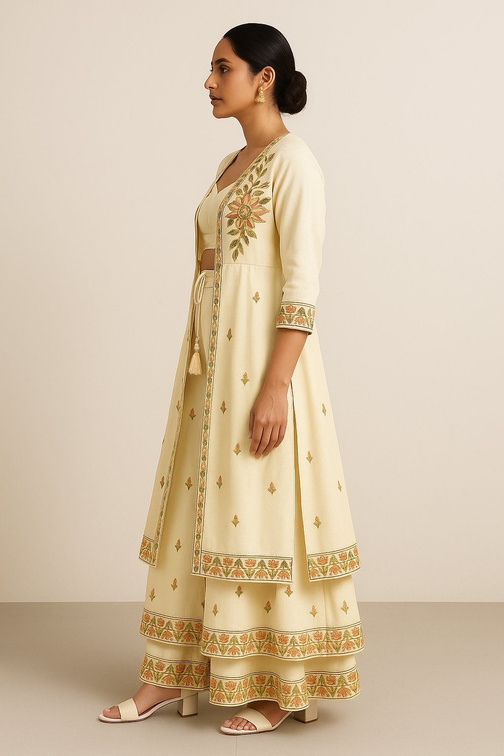 Zaria Embroidered Jacket Set – Ivory Bloom