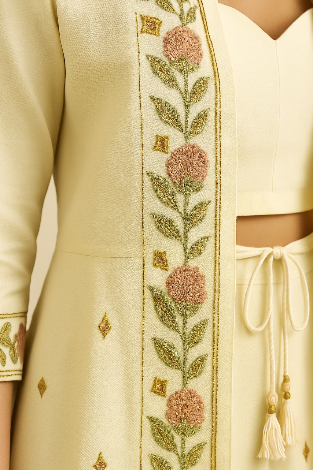 Zaria Embroidered Jacket Set – Ivory Bloom