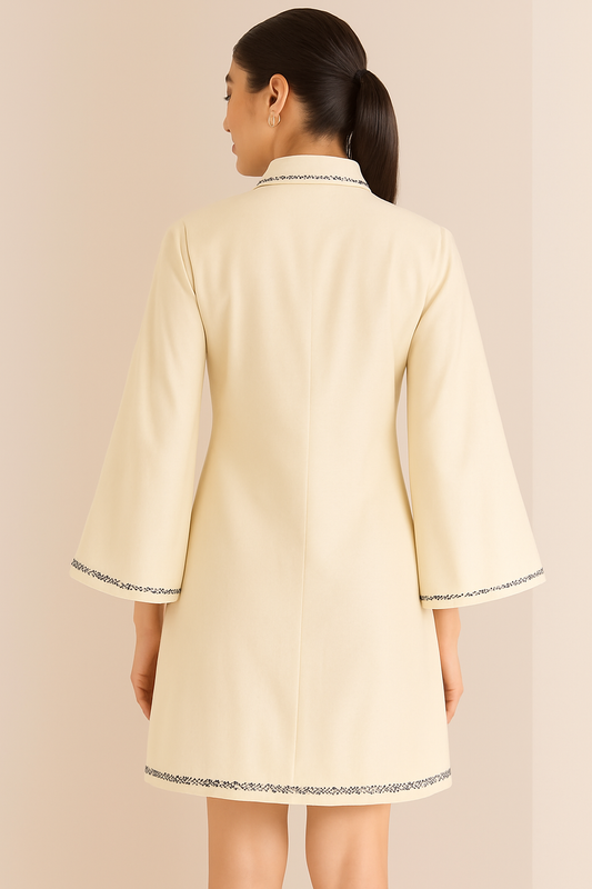 Bloom Stitch Beige Shirt Dress