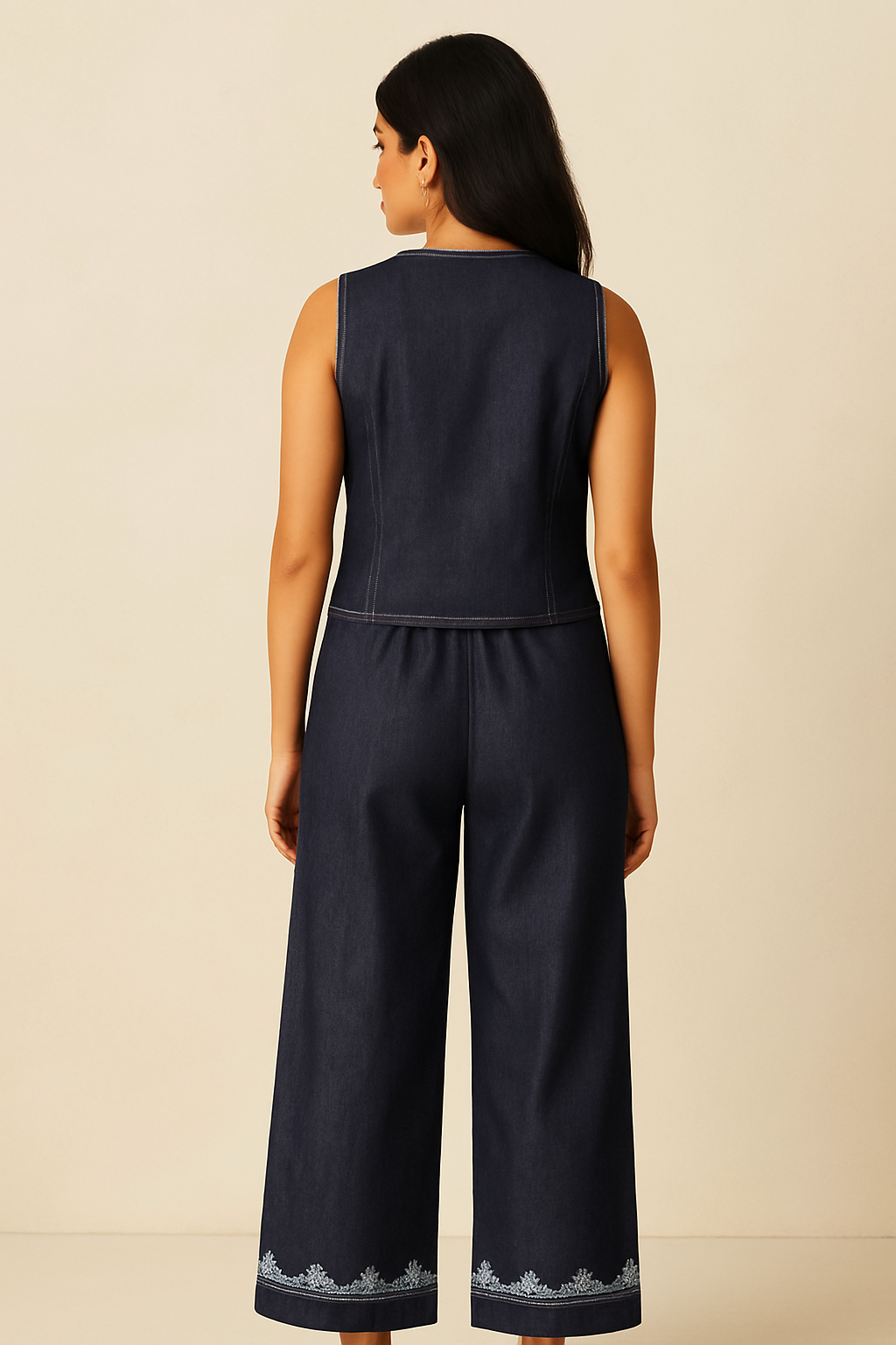 Midnight Bloom Embroidered Denim Co-ord Set