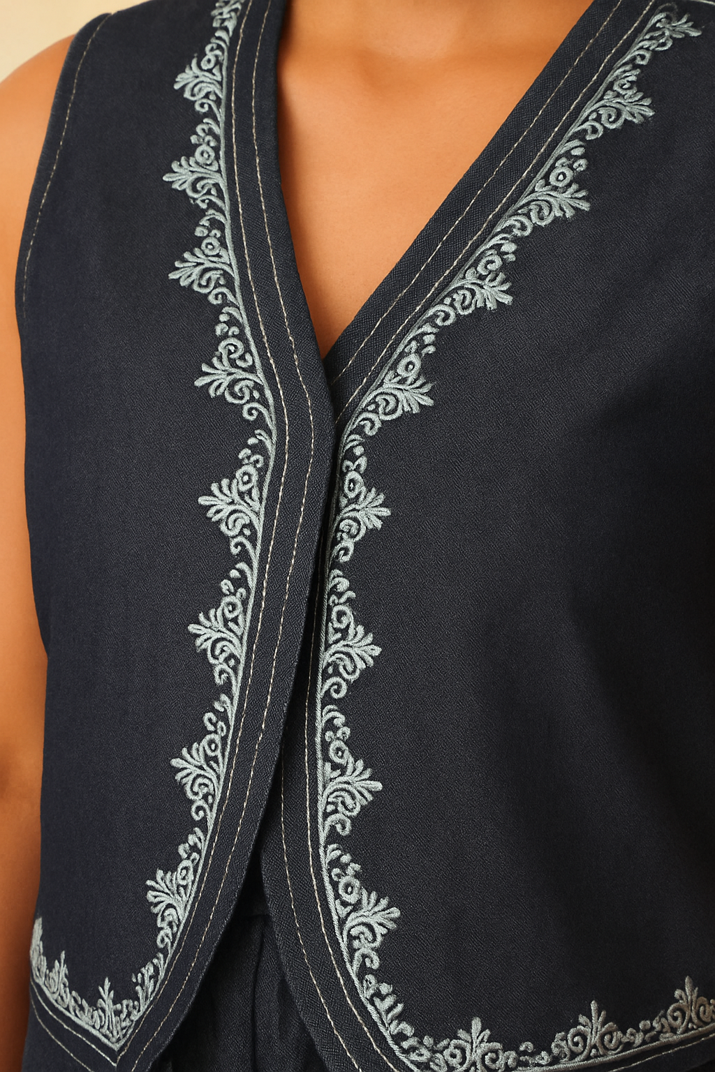 Midnight Bloom Embroidered Denim Co-ord Set