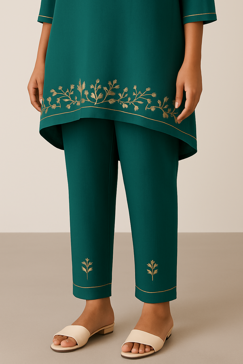 Gulzar Emerald Embroidered Asymmetric Kurta Set