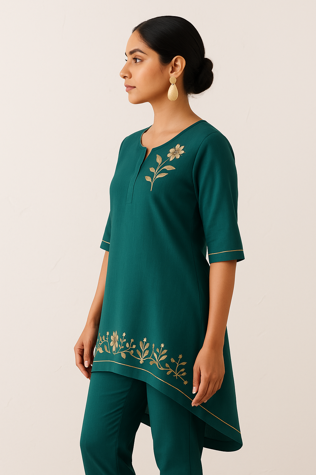 Gulzar Emerald Embroidered Asymmetric Kurta Set