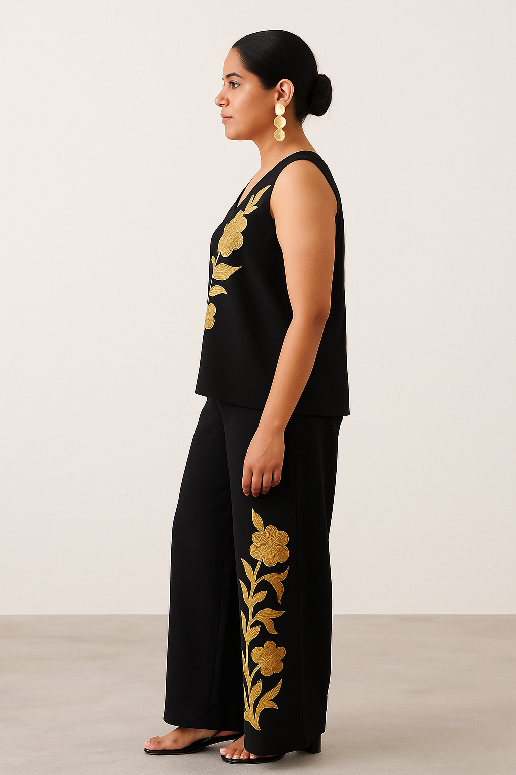 Noir Bloom: Black Floral Embroidered Co-ord Set