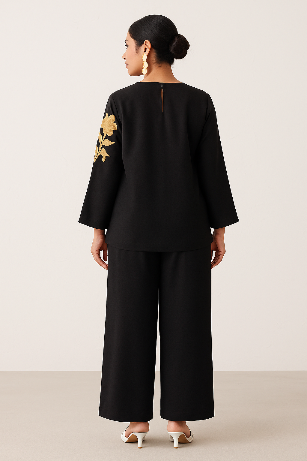 Noir Bloom: Black Floral Embroidered Co-ord Set