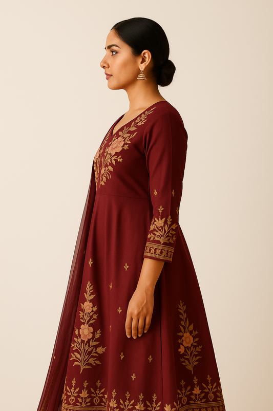 Gulzaar Maroon Embroidered Anarkali Suit Set