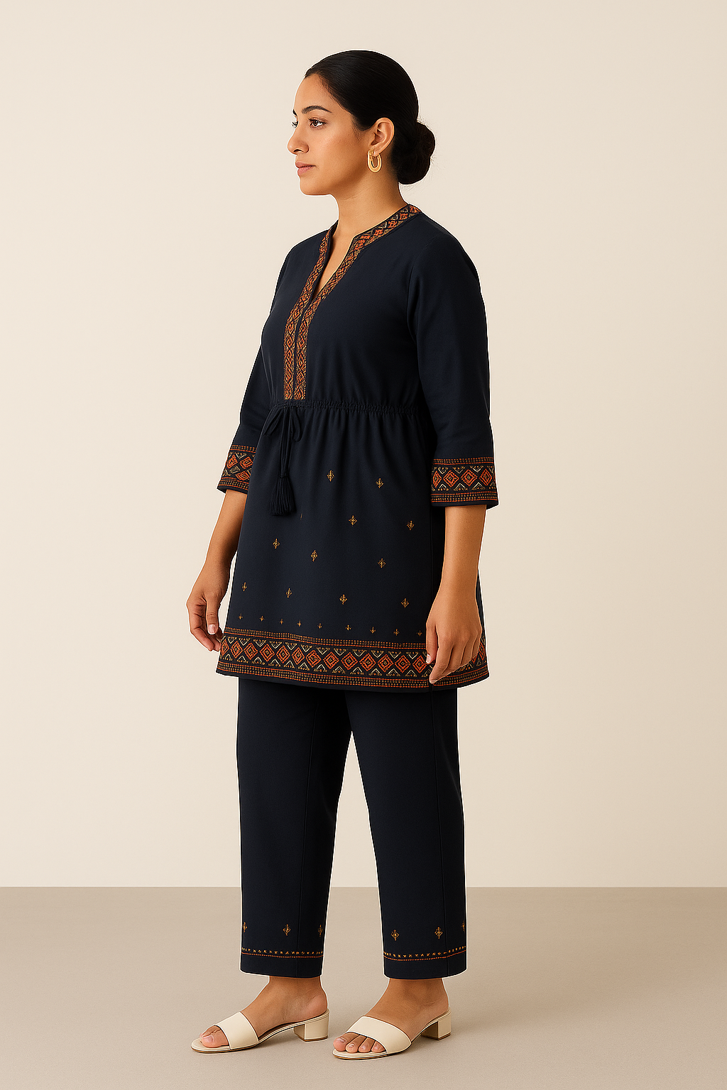 Noorani Threadwork Peplum Set – Midnight Black