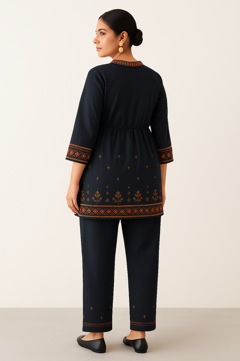 Noorani Threadwork Peplum Set – Midnight Black