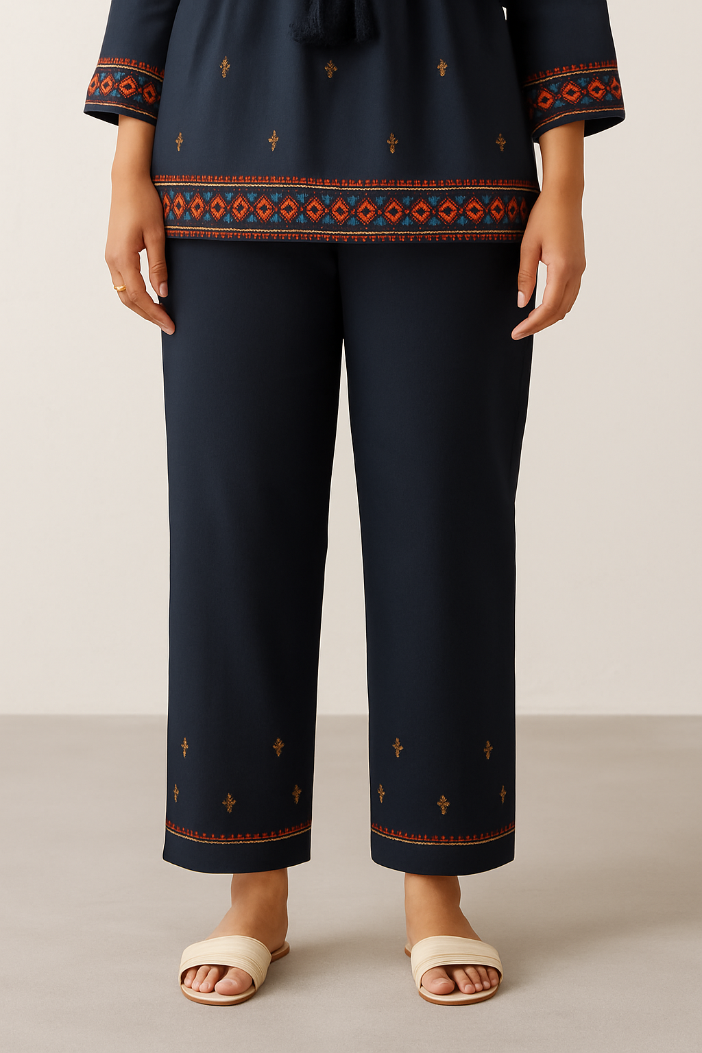 Noorani Threadwork Peplum Set – Midnight Black