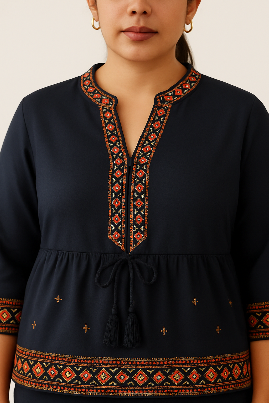 Noorani Threadwork Peplum Set – Midnight Black