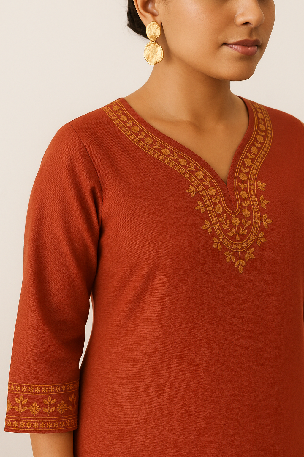 Terracotta Grove: Rust Printed Straight Kurta Set