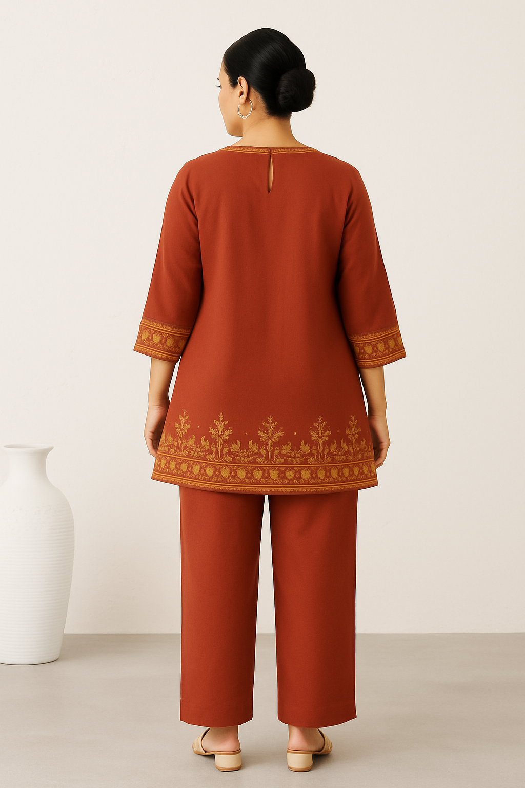 Terracotta Grove: Rust Printed Straight Kurta Set