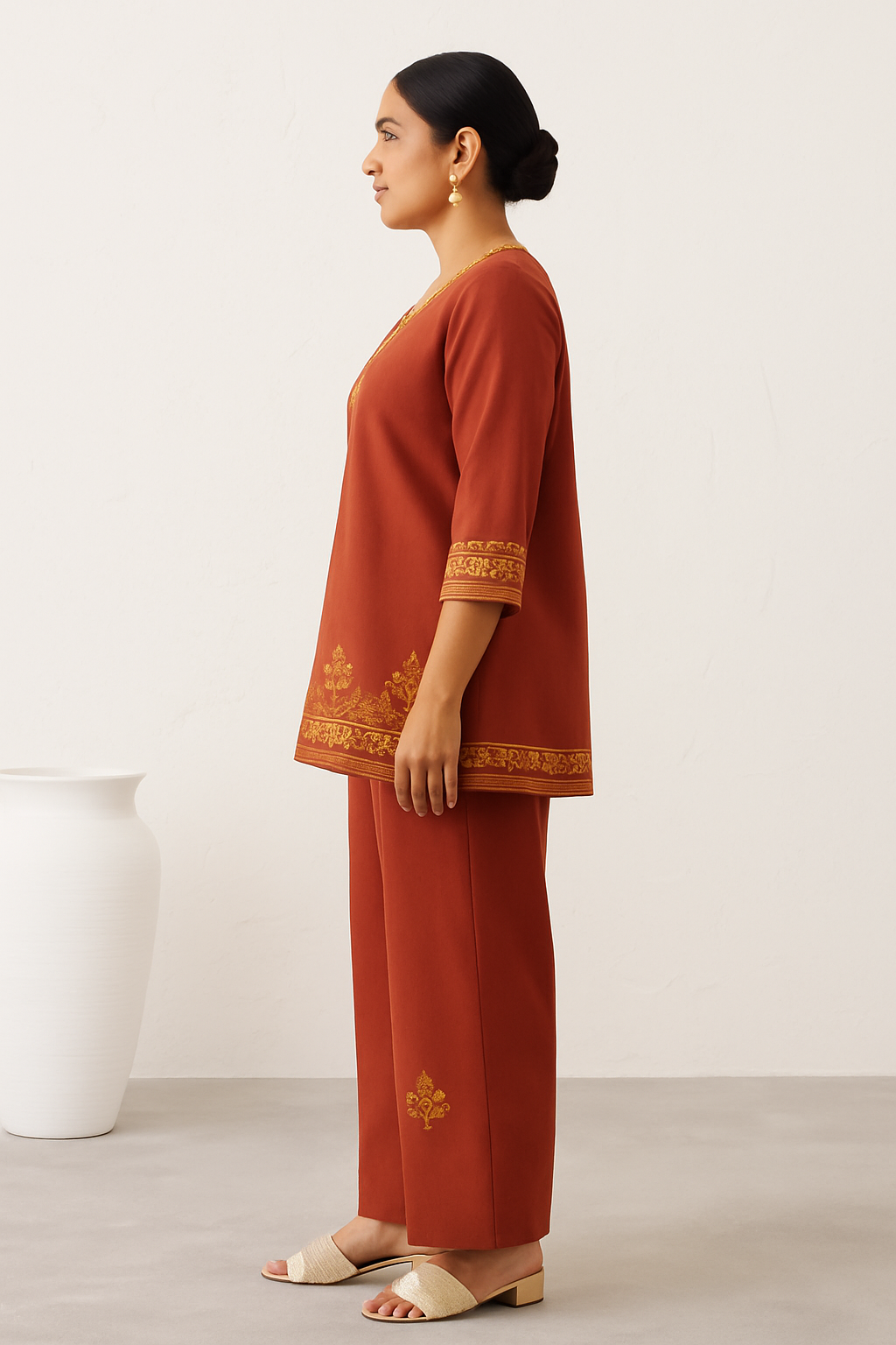 Terracotta Grove: Rust Printed Straight Kurta Set