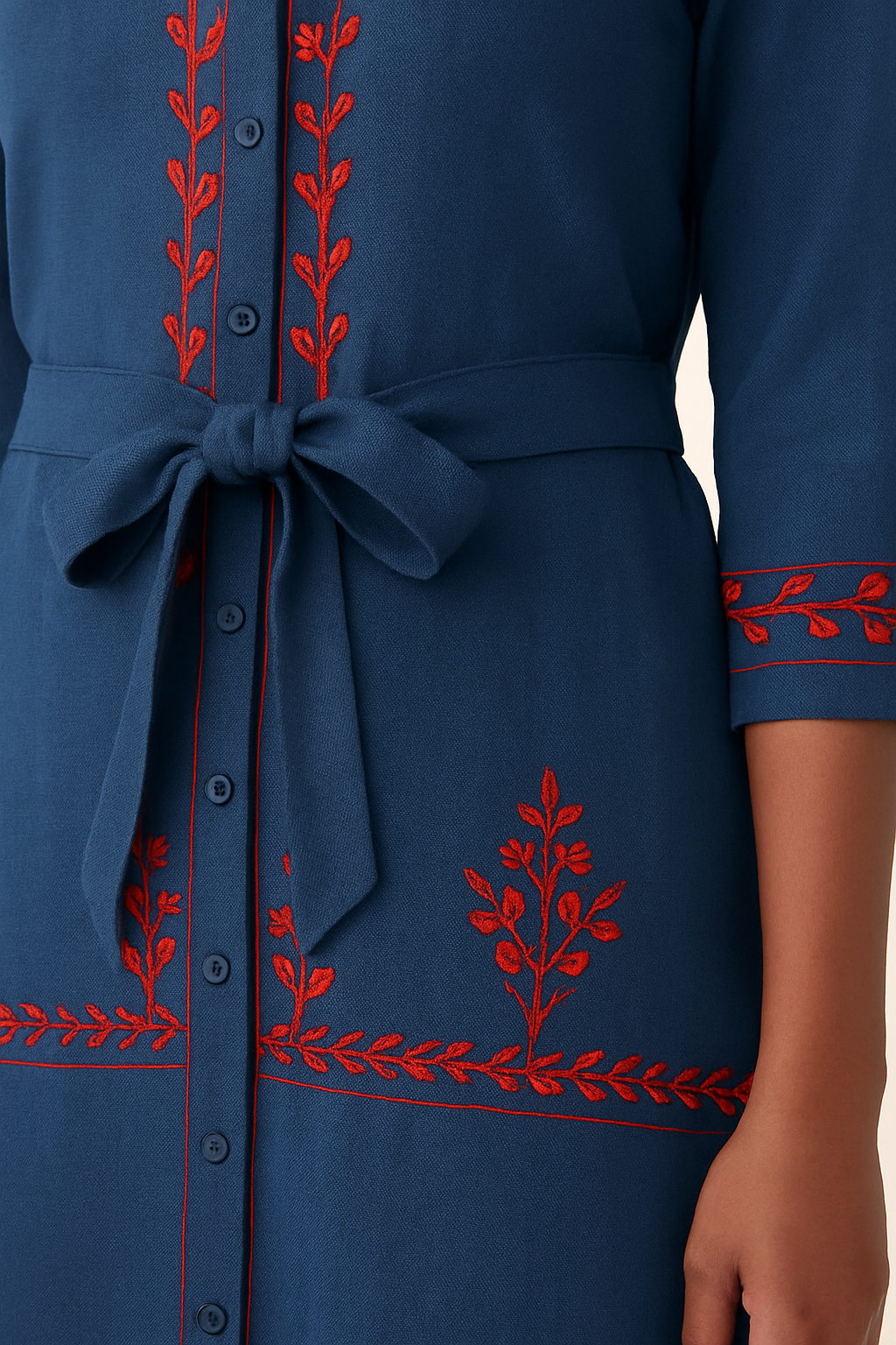 Indigo Ember: Embroidered Shirt-Style Kurta Set with Belt